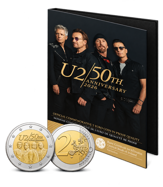 Irlanda 2026 — U2 50 anos — moeda de 2€ Proof com livreto